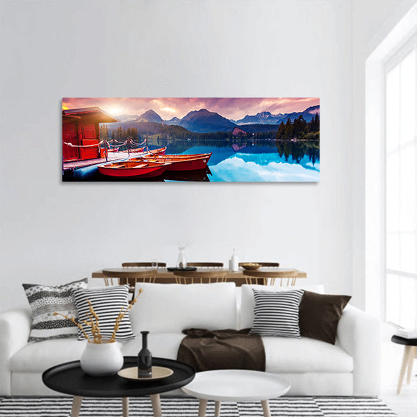 Mountain lake in Park, High Tatra Dramatic overcast sky Europe panoramic canvas wall art