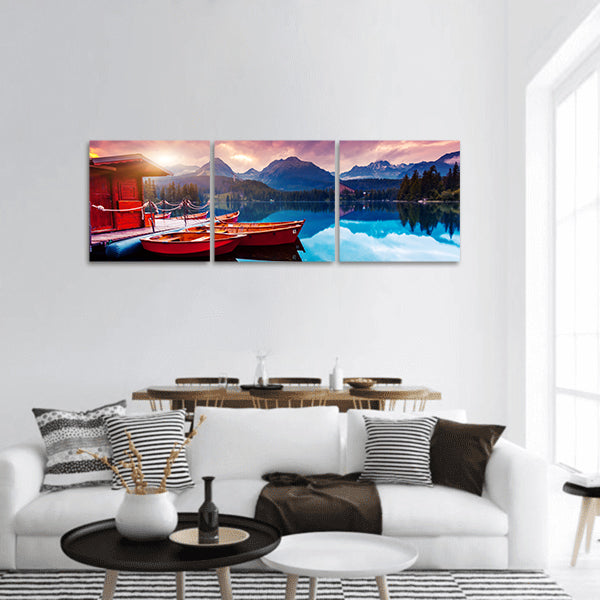 Mountain lake in Park, High Tatra Dramatic overcast sky Europe panoramic canvas wall art