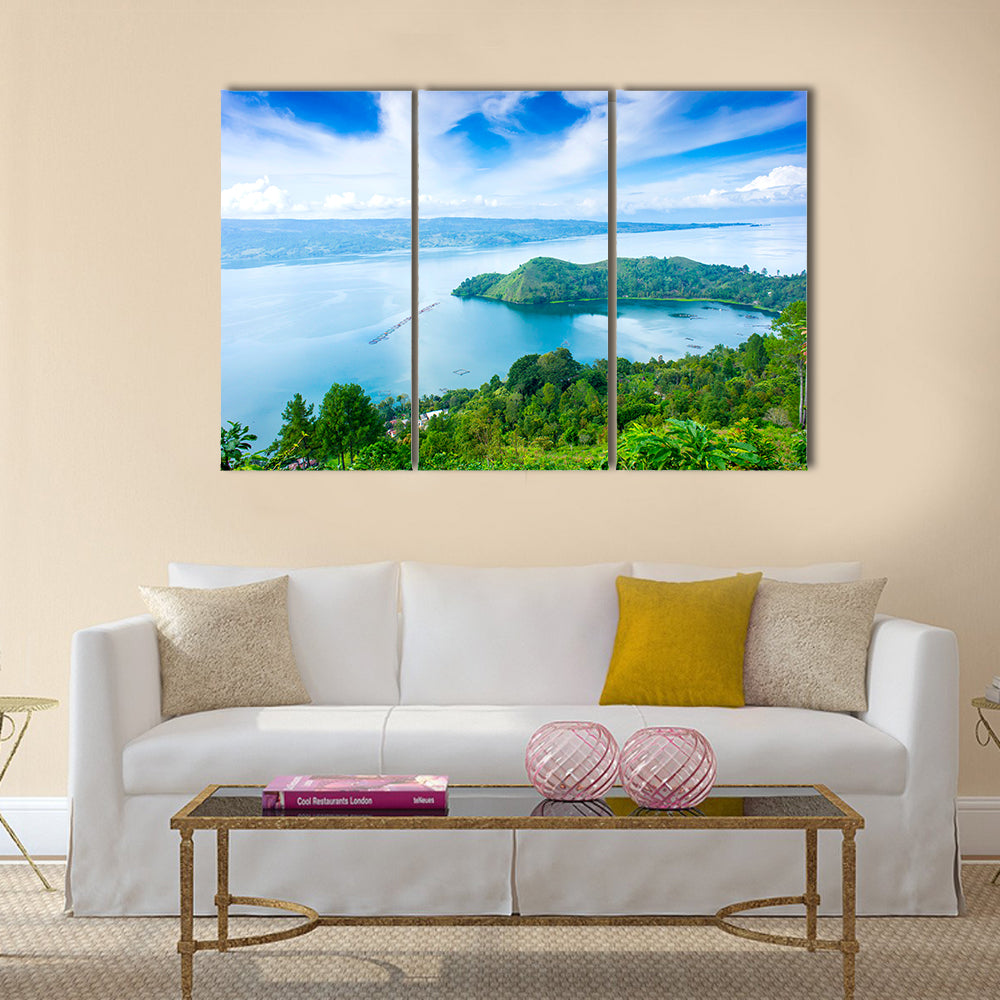The Danau Toba lake scenery from highland multi panel canvas wall art