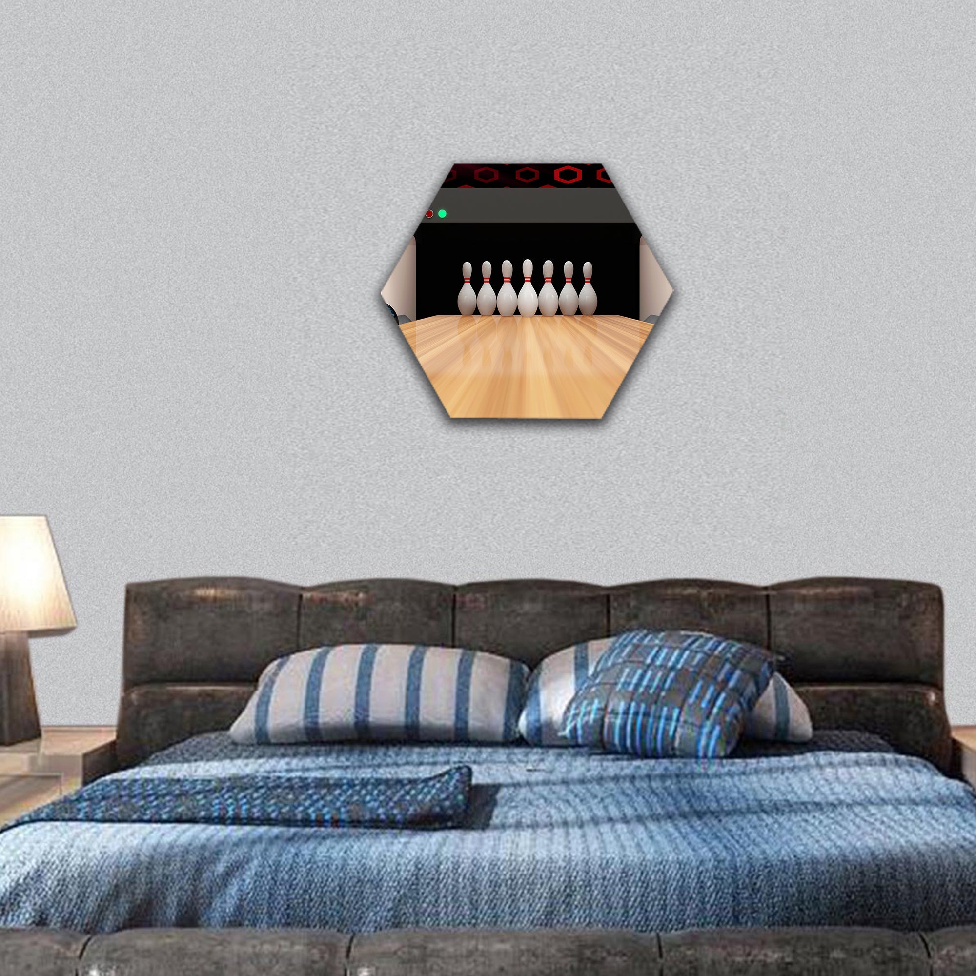 Bowling Ball is Rolling on Wooden Lane hexagonal canvas wall art