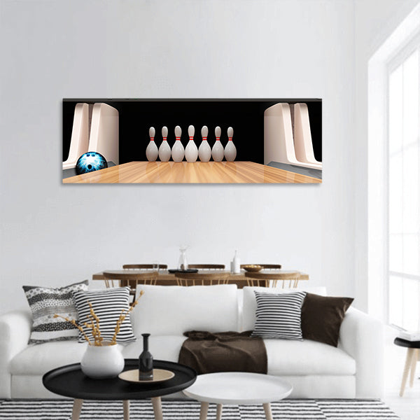 Bowling Ball is Rolling on Wooden Lane panoramic canvas wall art