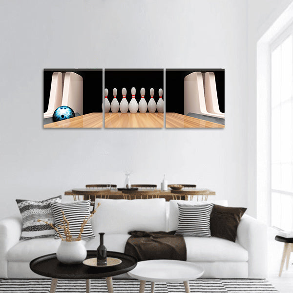Bowling Ball is Rolling on Wooden Lane panoramic canvas wall art
