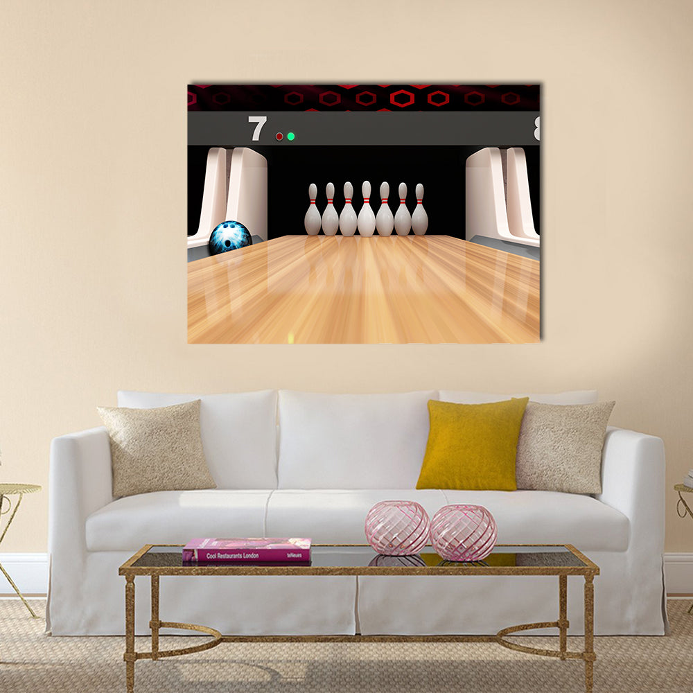 Bowling Ball is Rolling on Wooden Lane Multi panel canvas wall art