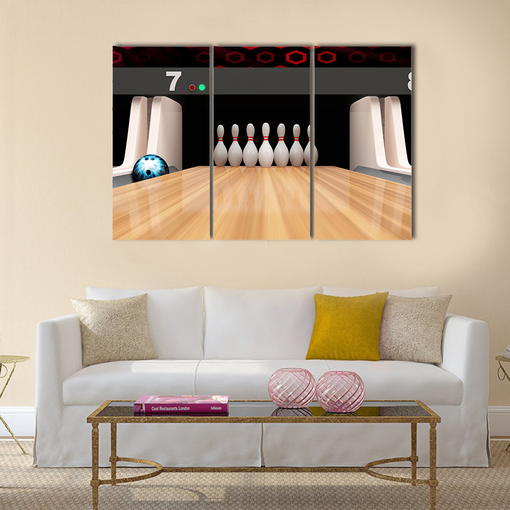 Bowling Ball is Rolling on Wooden Lane Multi panel canvas wall art