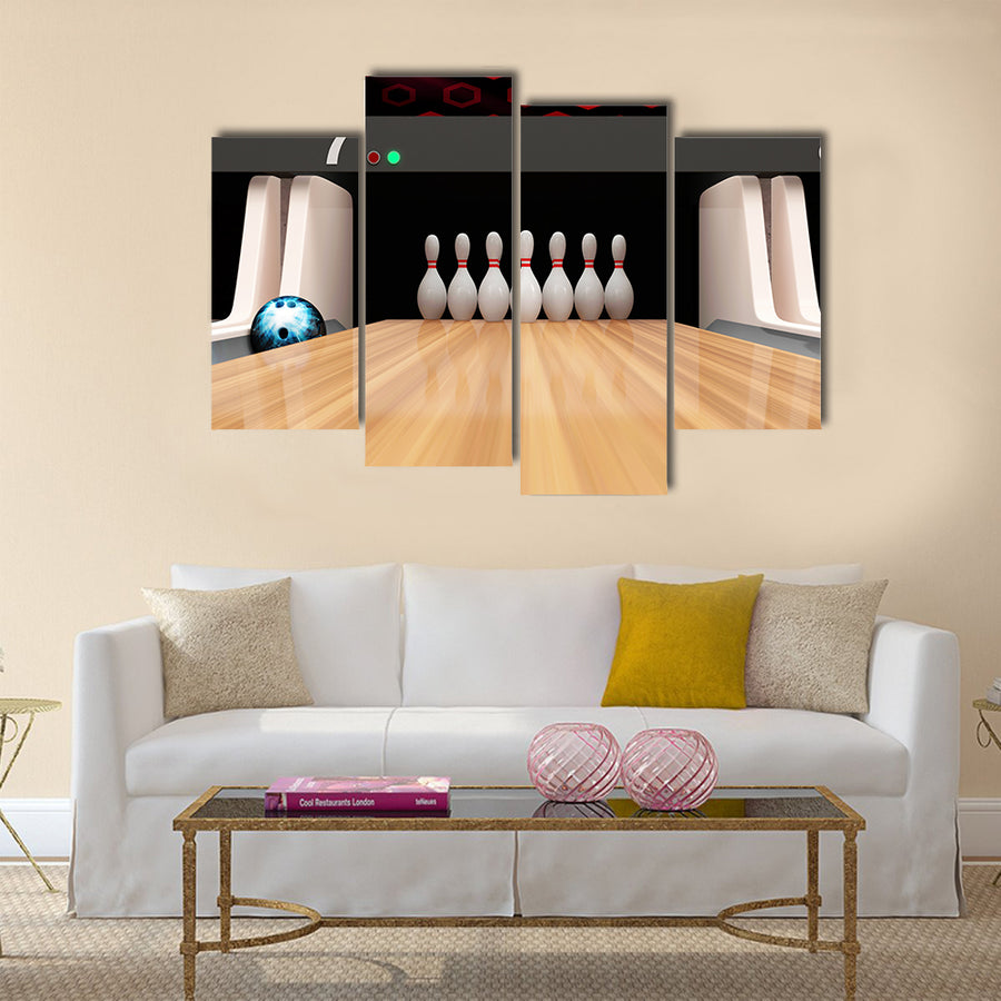 Bowling Ball is Rolling on Wooden Lane Multi panel canvas wall art