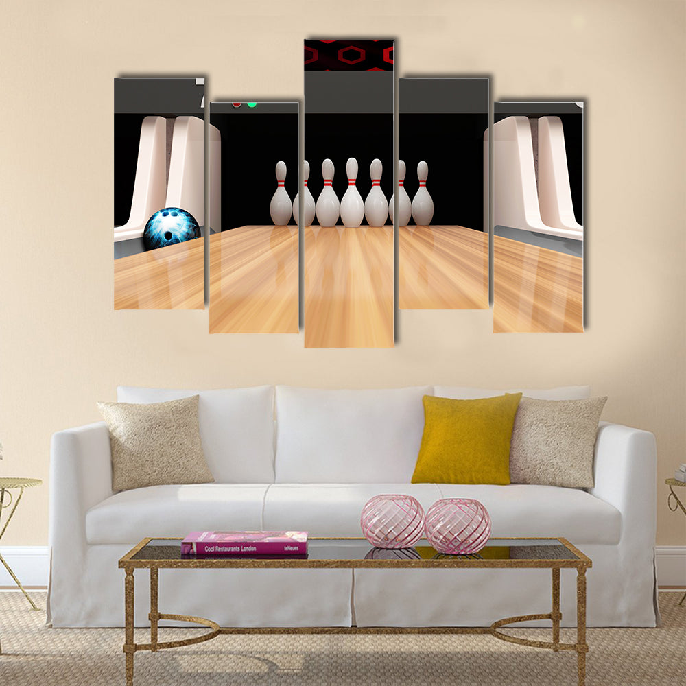 Bowling Ball is Rolling on Wooden Lane Multi panel canvas wall art