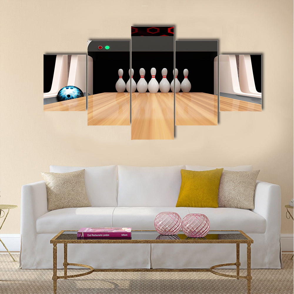 Bowling Ball is Rolling on Wooden Lane Multi panel canvas wall art