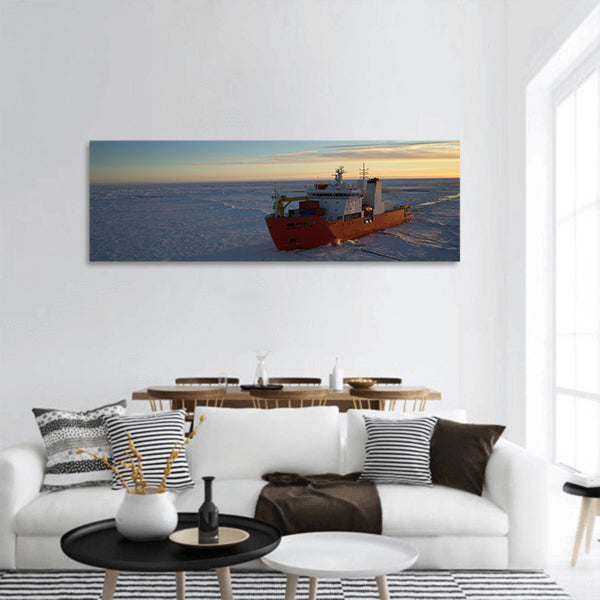 Icebreaker ship in the sea of Antarctic panoramic canvas wall art