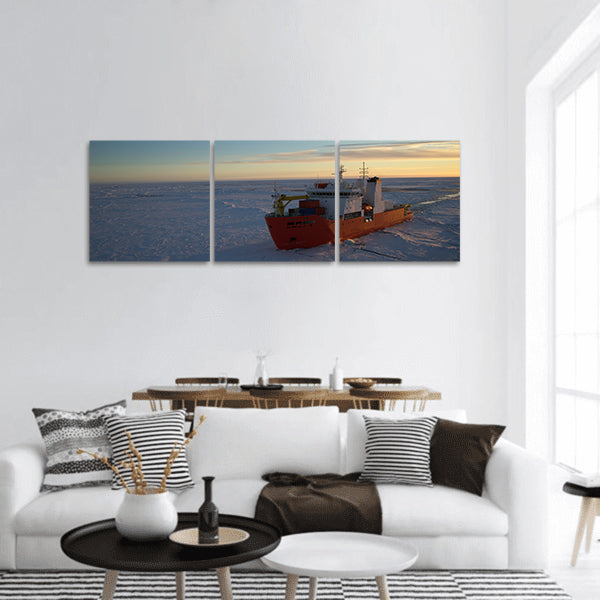 Icebreaker ship in the sea of Antarctic panoramic canvas wall art