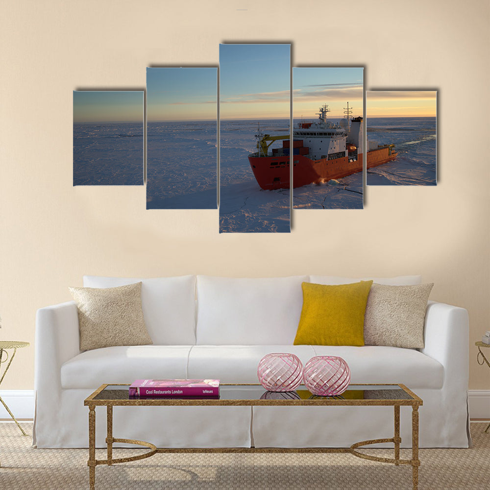 Icebreaker ship in the sea of Antarctic multi panel canvas wall art