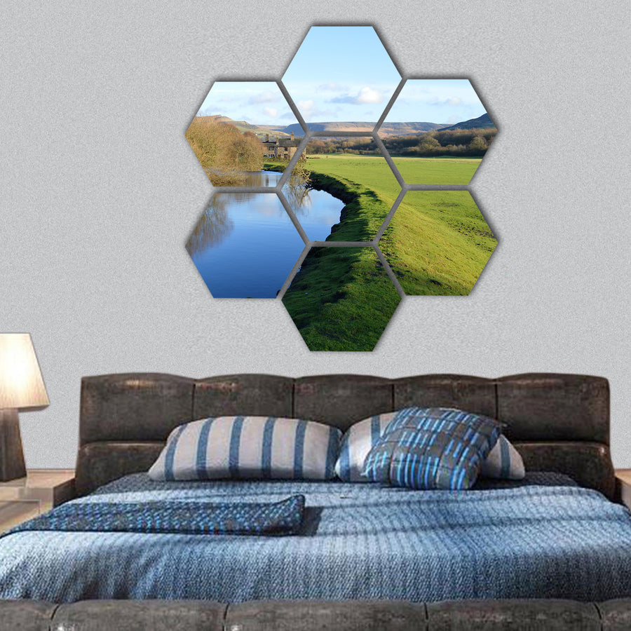 River Tame in Friezland Oldham hexagonal canvas wall art