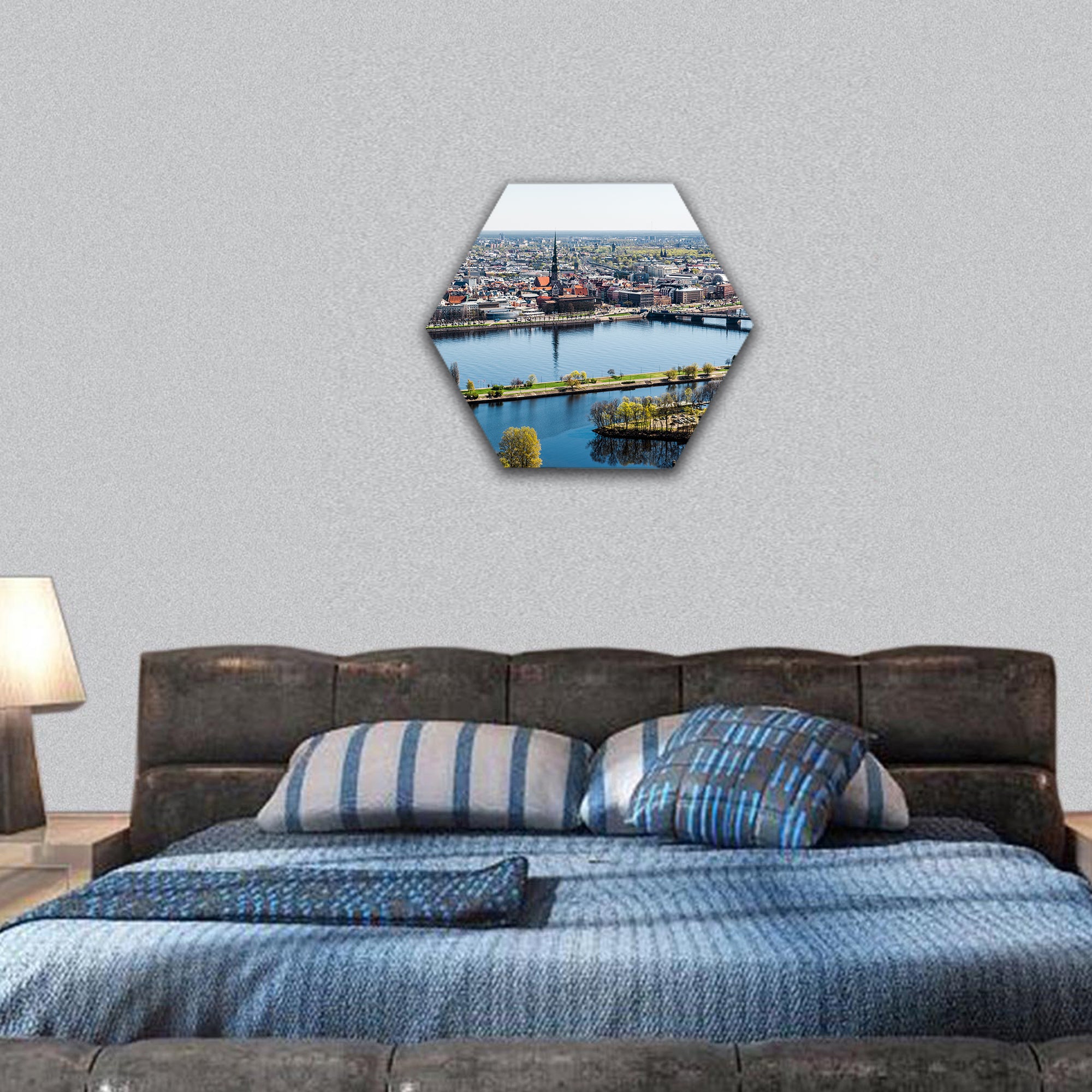 Panorama of Riga city Latvia hexagonal canvas wall art