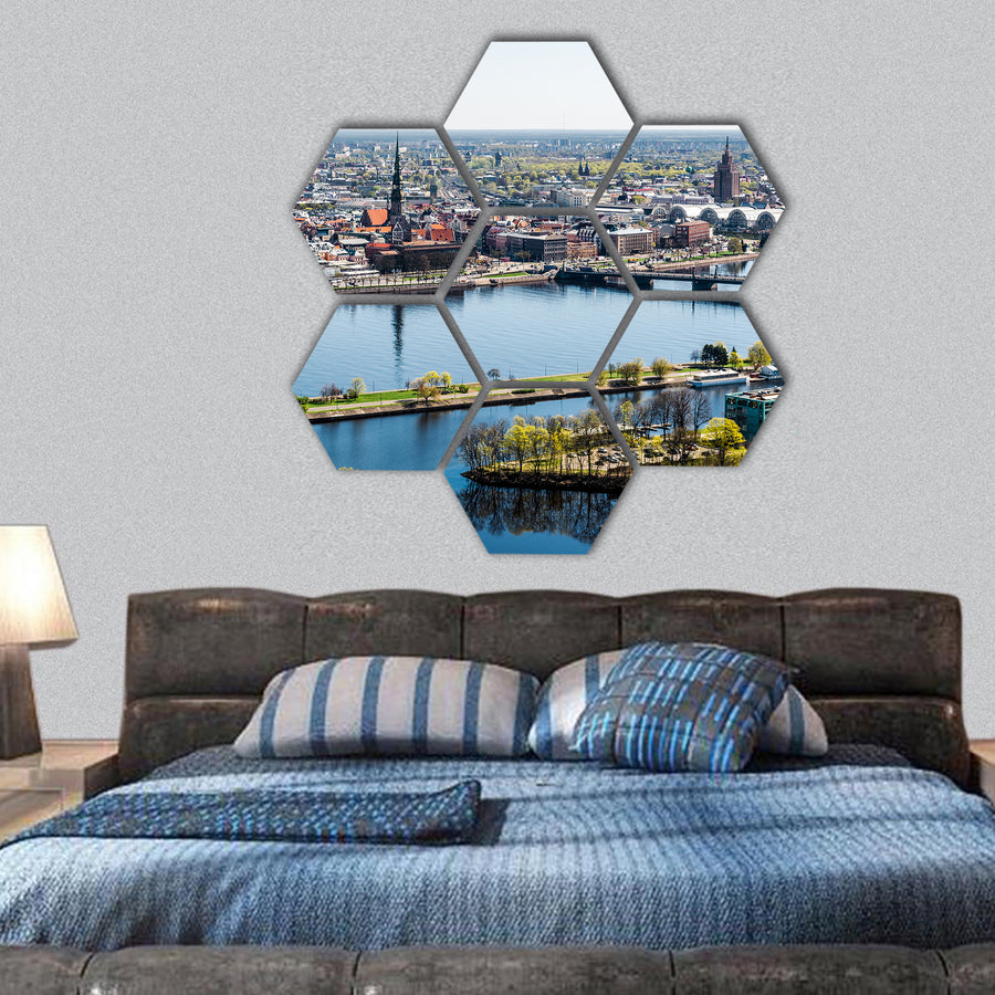 Panorama of Riga city Latvia hexagonal canvas wall art