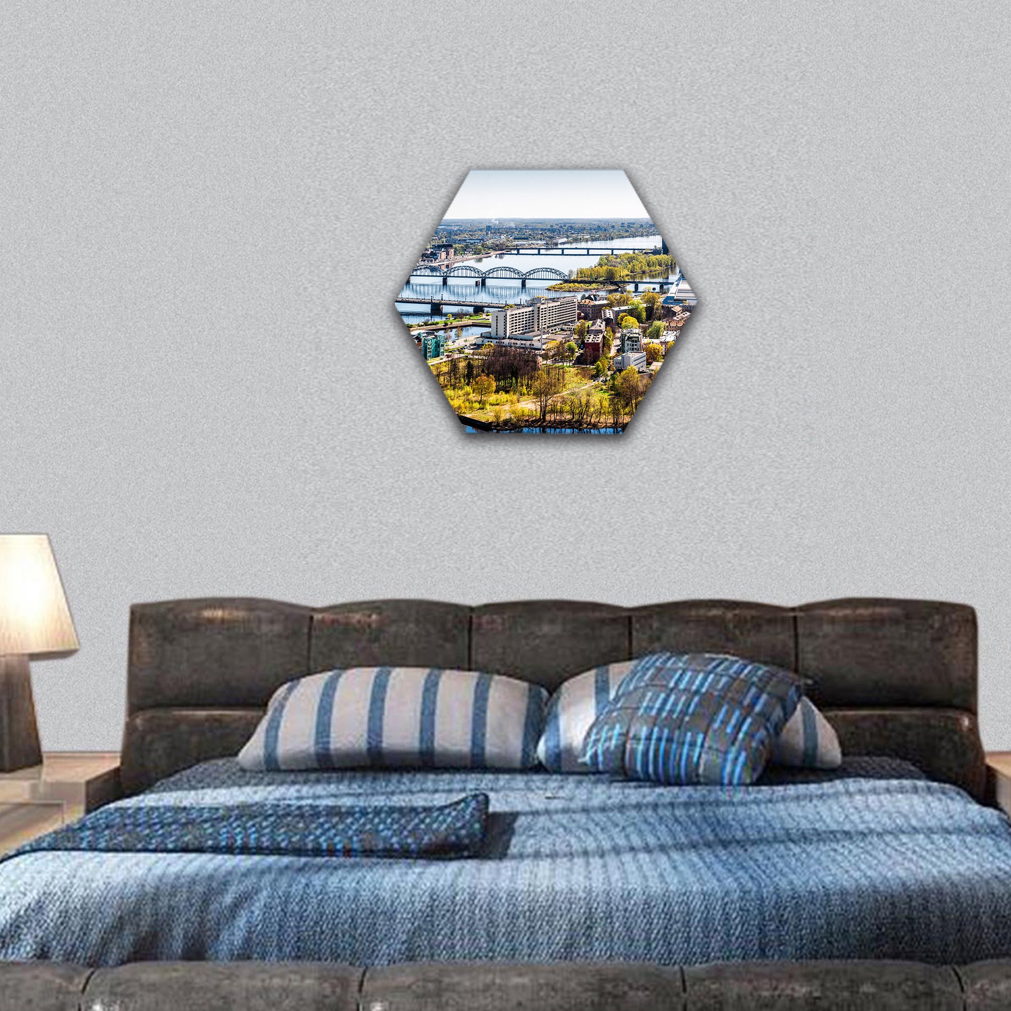Panorama of Riga city Latvia hexagonal canvas wall art