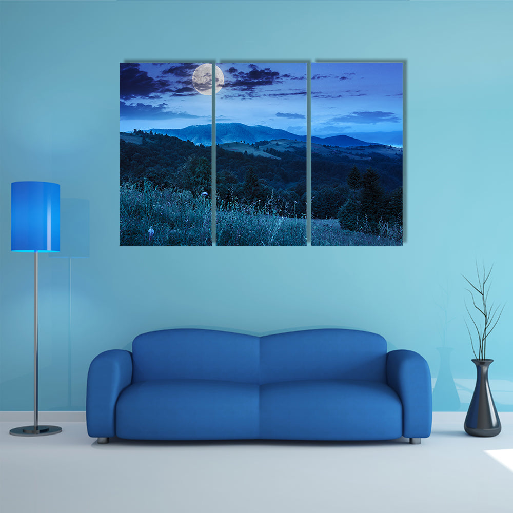 The Slope Of A Mountain Range With Coniferous Forest And Valley Multi Panel Canvas Wall Art