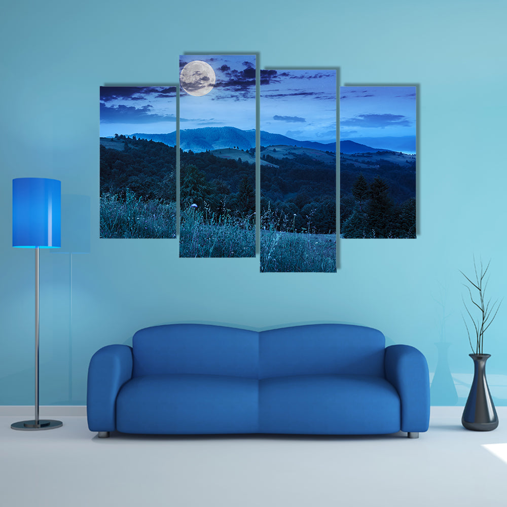 The Slope Of A Mountain Range With Coniferous Forest And Valley Multi Panel Canvas Wall Art