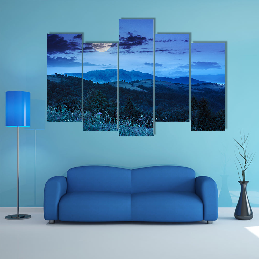 The Slope Of A Mountain Range With Coniferous Forest And Valley Multi Panel Canvas Wall Art
