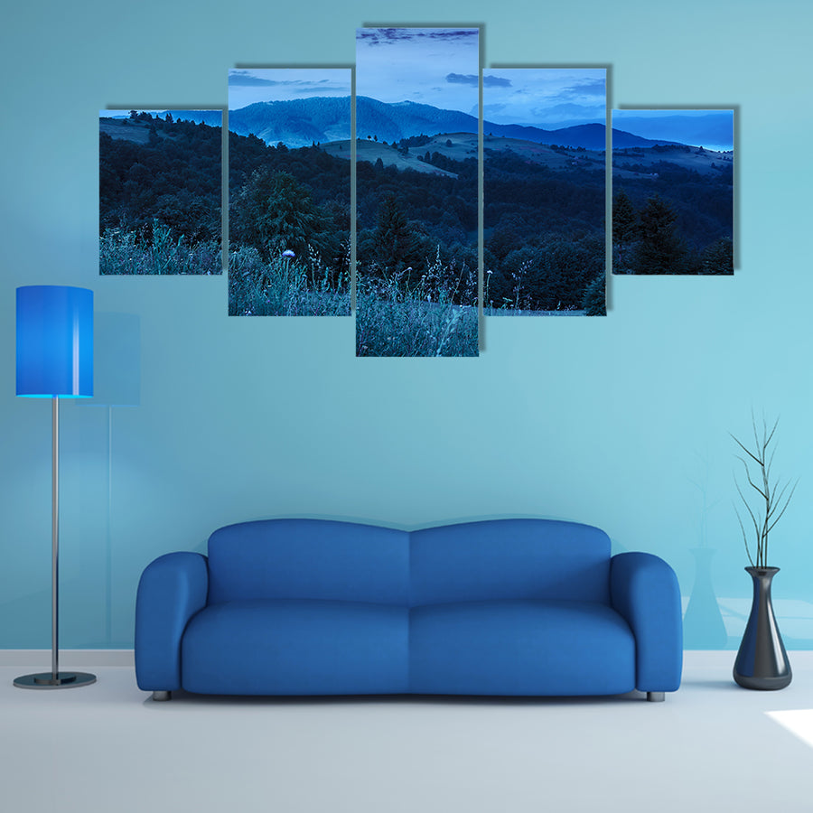 The Slope Of A Mountain Range With Coniferous Forest And Valley Multi Panel Canvas Wall Art