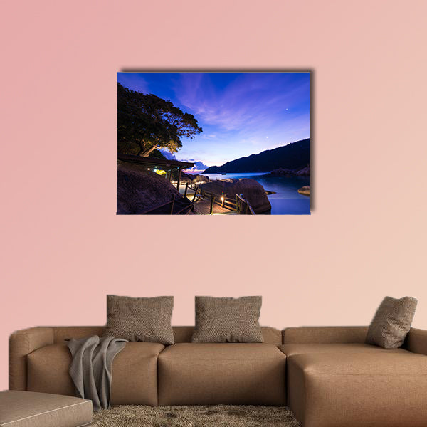Sunrise in the sea, twilight with mountain Multi panel canvas wall art