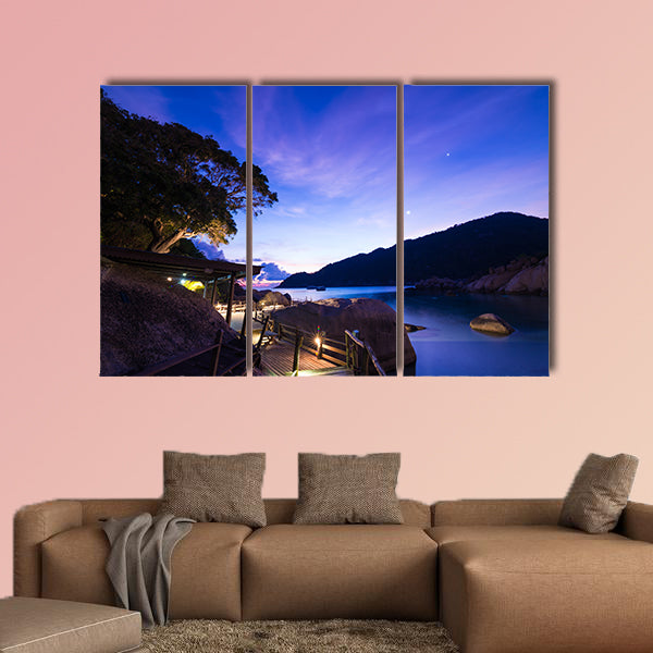 Sunrise in the sea, twilight with mountain Multi panel canvas wall art