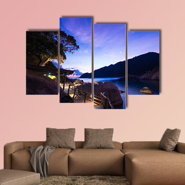 Sunrise in the sea, twilight with mountain Multi panel canvas wall art