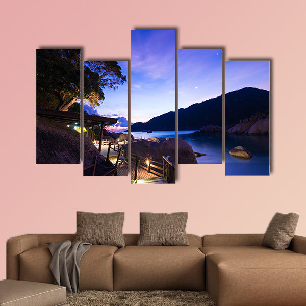Sunrise in the sea, twilight with mountain Multi panel canvas wall art