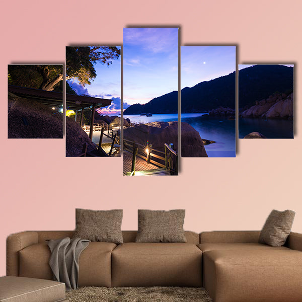 Sunrise in the sea, twilight with mountain Multi panel canvas wall art