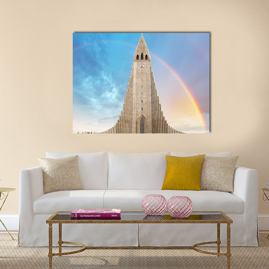 Hallgrimskirkja cathedral in reykjavik iceland multi panel canvas wall art
