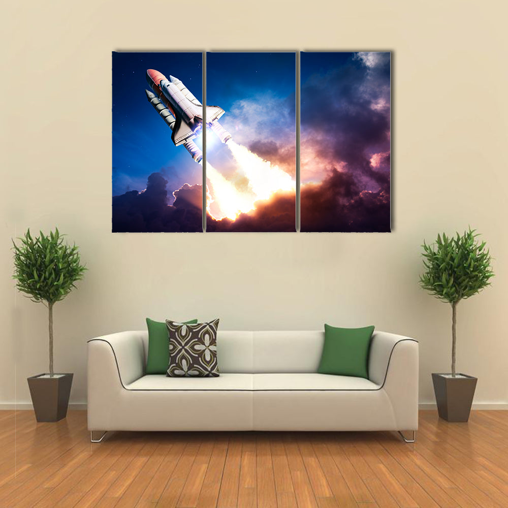 Space Shuttle Going On A Mission Multi Panel Canvas Wall Art