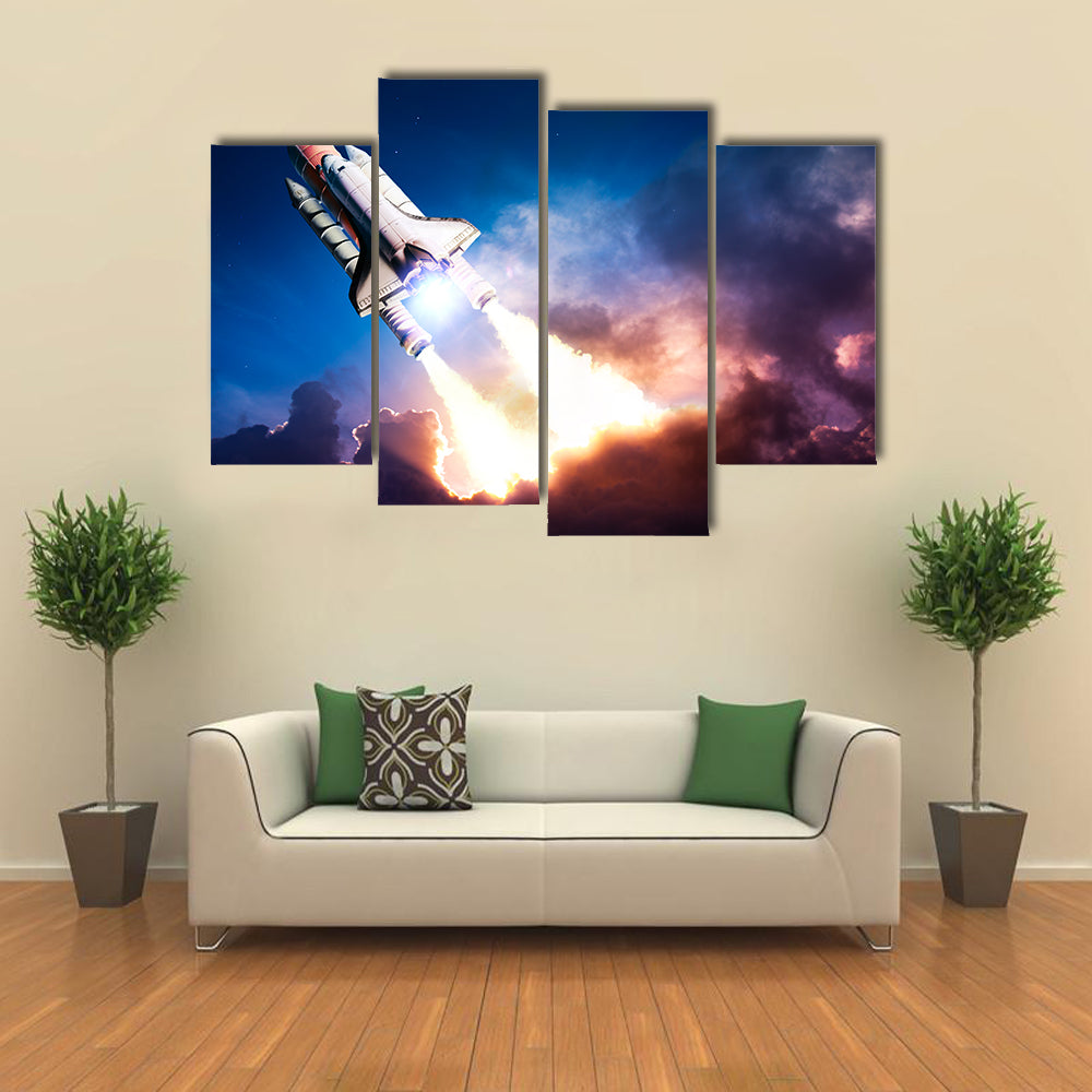Space Shuttle Going On A Mission Multi Panel Canvas Wall Art