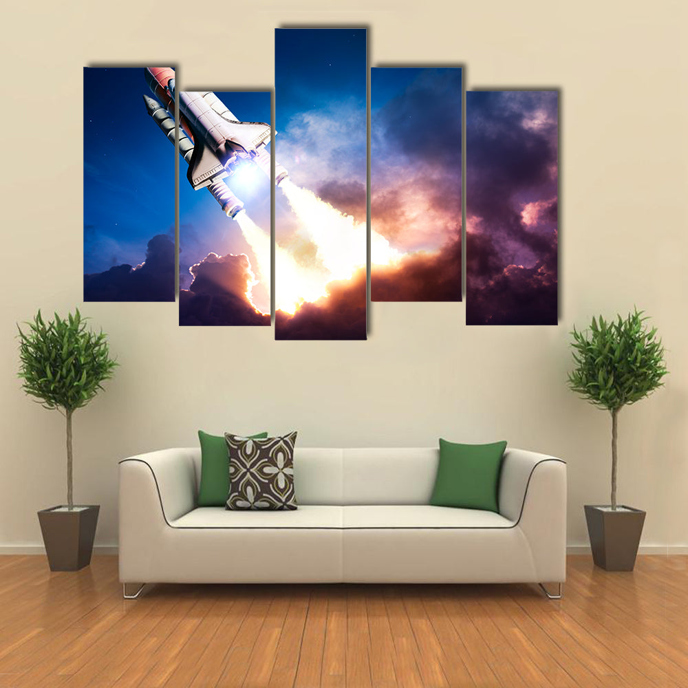 Space Shuttle Going On A Mission Multi Panel Canvas Wall Art