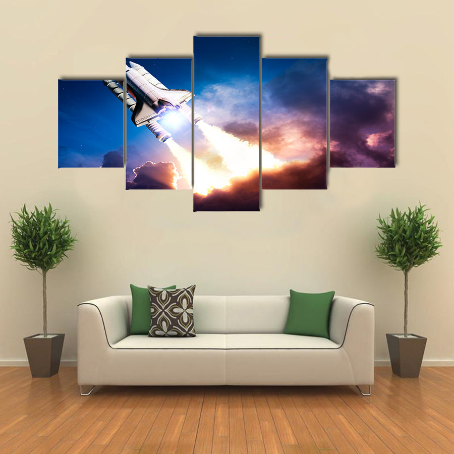 Space Shuttle Going On A Mission Multi Panel Canvas Wall Art