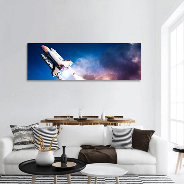 Space shuttle taking off on a mission Panoramic Canvas Wall Art