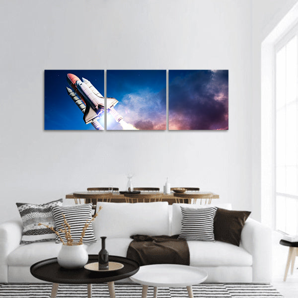 Space shuttle taking off on a mission Panoramic Canvas Wall Art