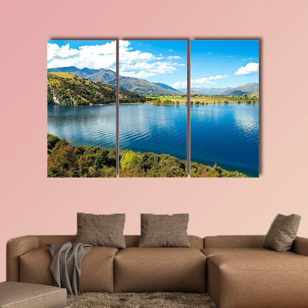 Picturesque landscape with a lake in the south of New Zealand Multi panel canvas wall art
