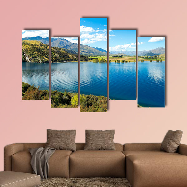 Picturesque landscape with a lake in the south of New Zealand Multi panel canvas wall art