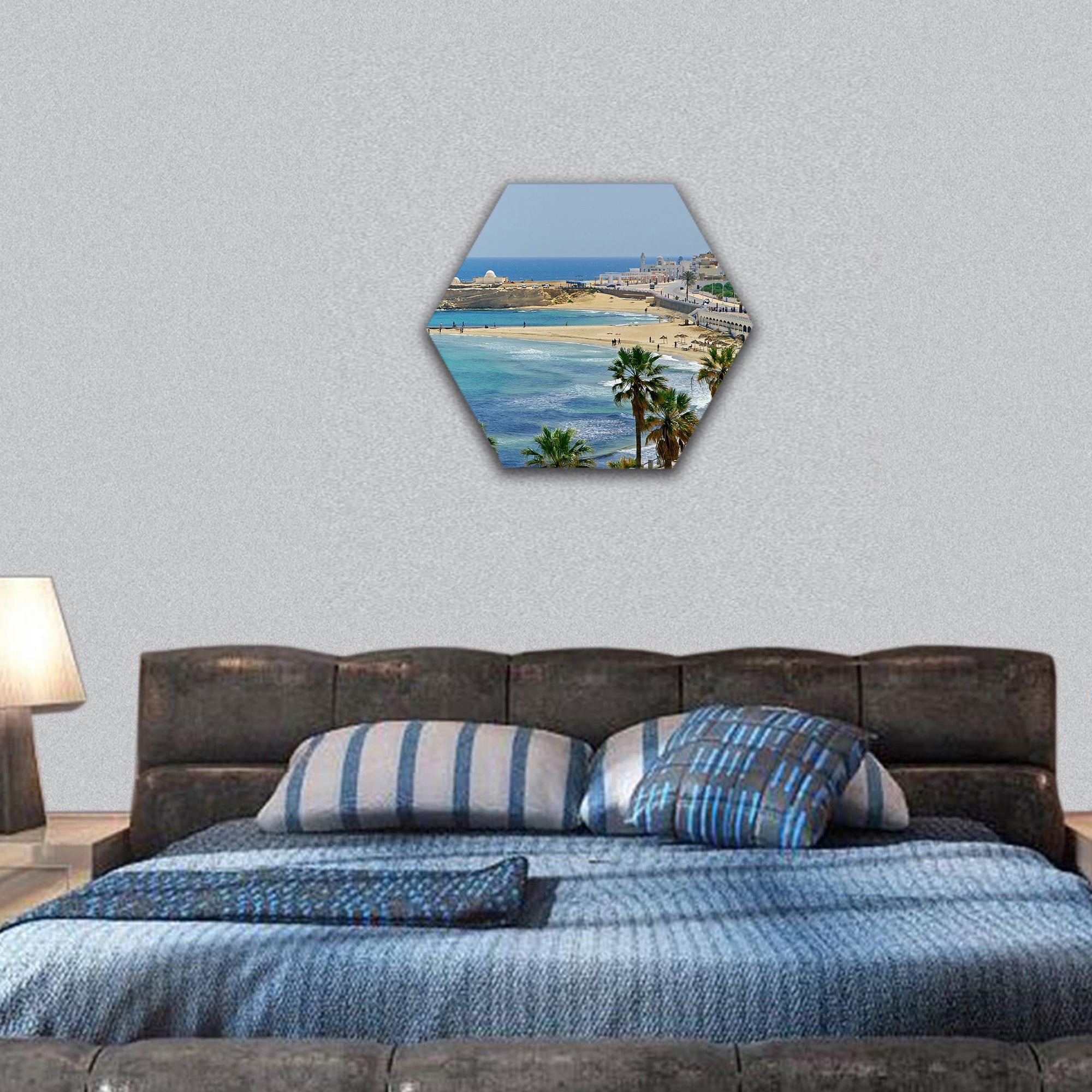 Quay in Monastir, Tunisia hexagonal canvas wall art
