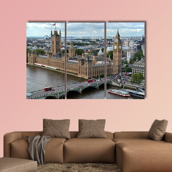 House of parliament in London View from London Eye multi panel canvas wall art