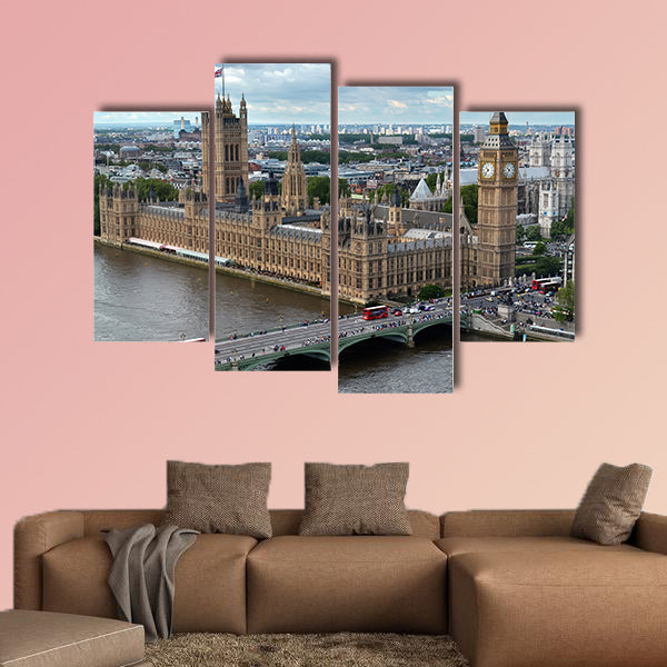 House of parliament in London View from London Eye multi panel canvas wall art