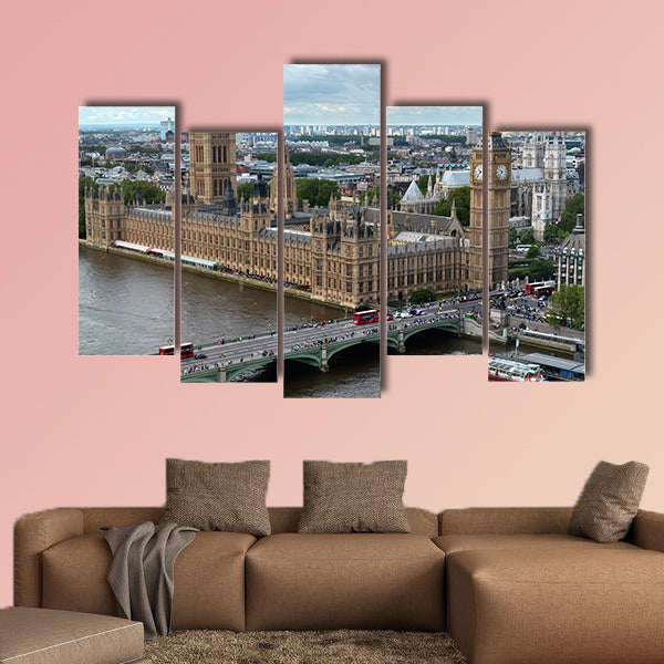 House of parliament in London View from London Eye multi panel canvas wall art