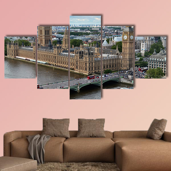 House of parliament in London View from London Eye multi panel canvas wall art