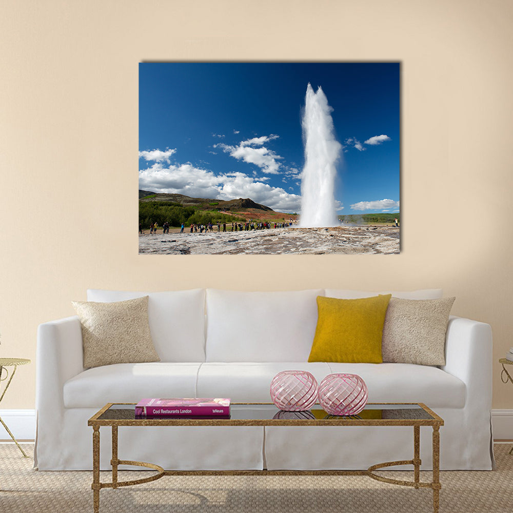 Impressive eruption geysir, Strokkur, Golden circle, Iceland multi panel canvas wall art