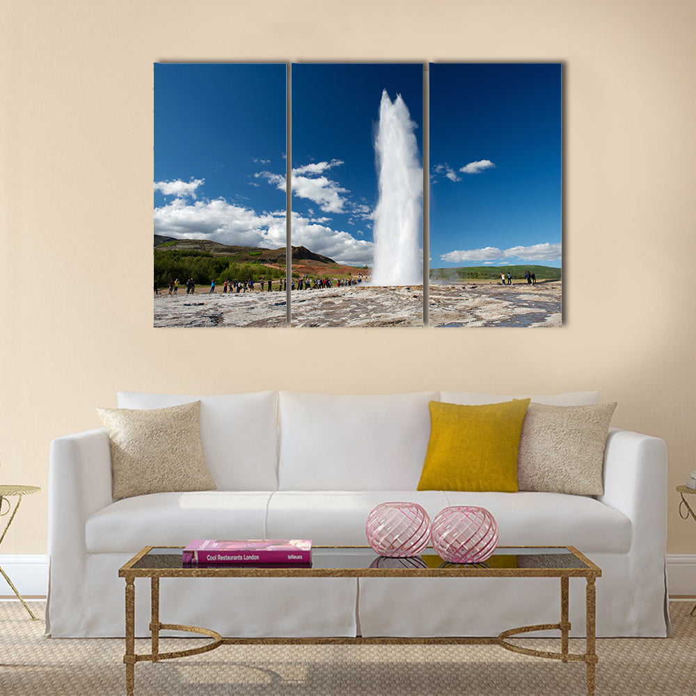 Impressive eruption geysir, Strokkur, Golden circle, Iceland multi panel canvas wall art