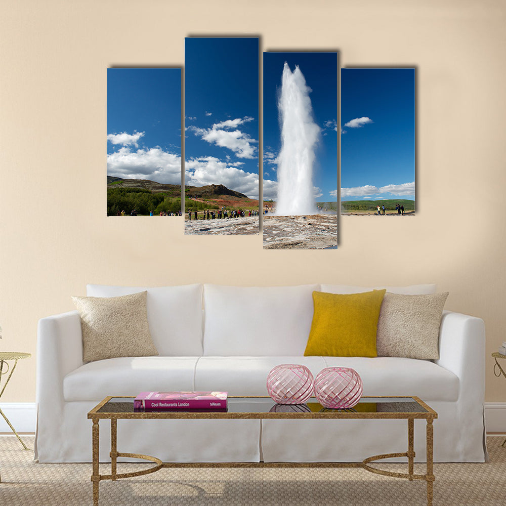 Impressive eruption geysir, Strokkur, Golden circle, Iceland multi panel canvas wall art
