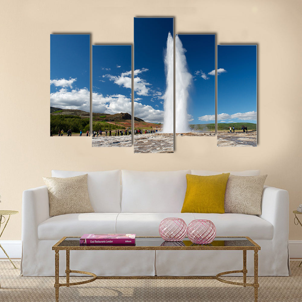 Impressive eruption geysir, Strokkur, Golden circle, Iceland multi panel canvas wall art