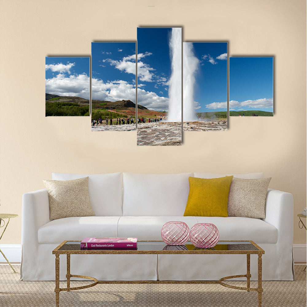 Impressive eruption geysir, Strokkur, Golden circle, Iceland multi panel canvas wall art