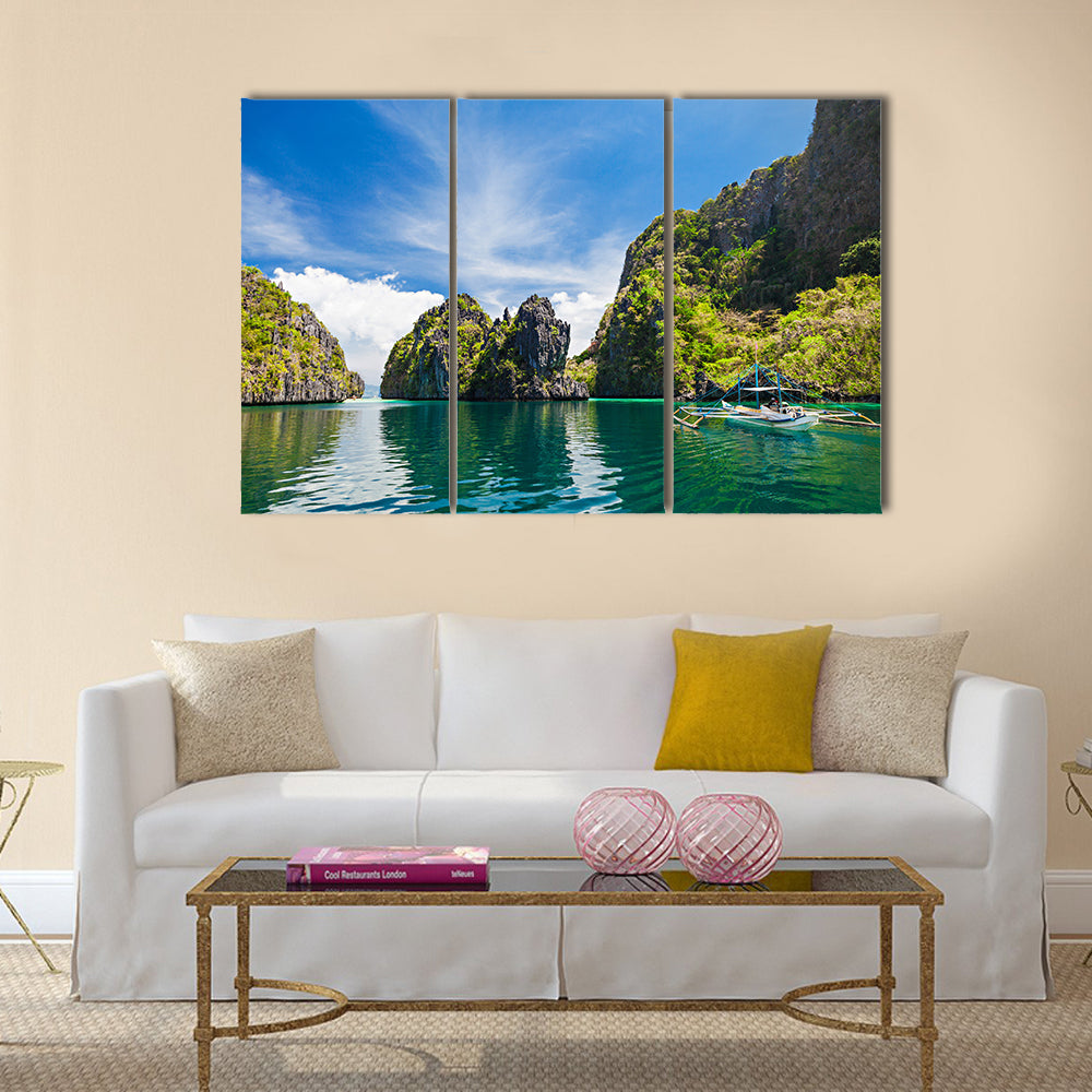 Traditional Filippino boat in the sea, Philippines multi panel canvas wall art