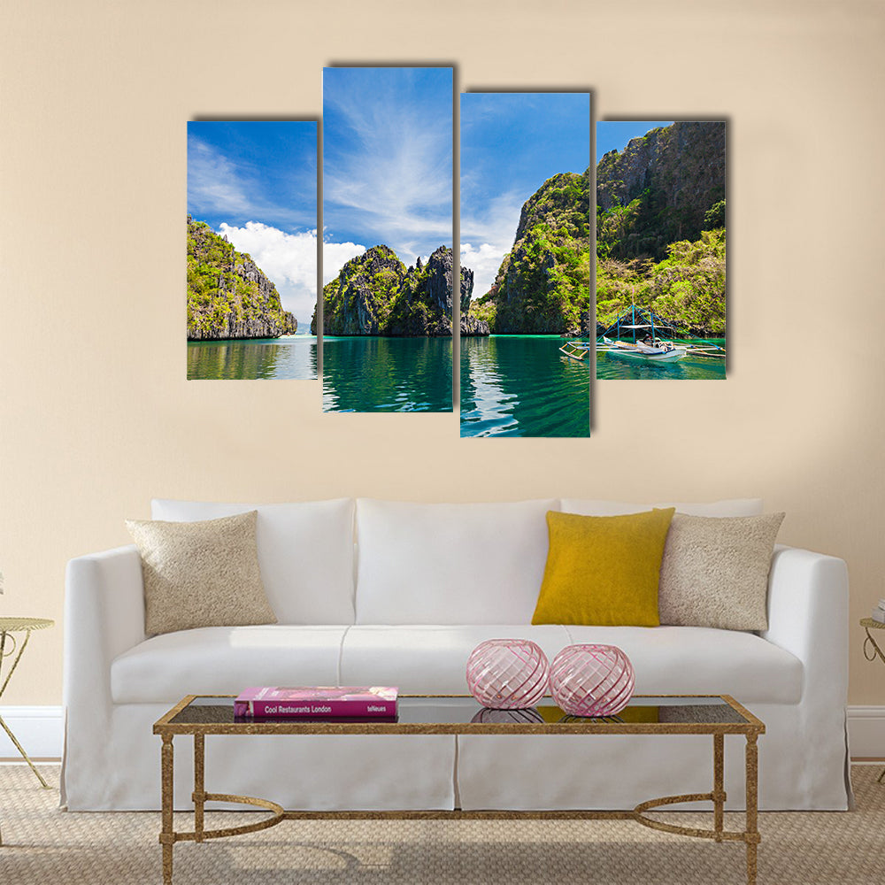 Traditional Filippino boat in the sea, Philippines multi panel canvas wall art