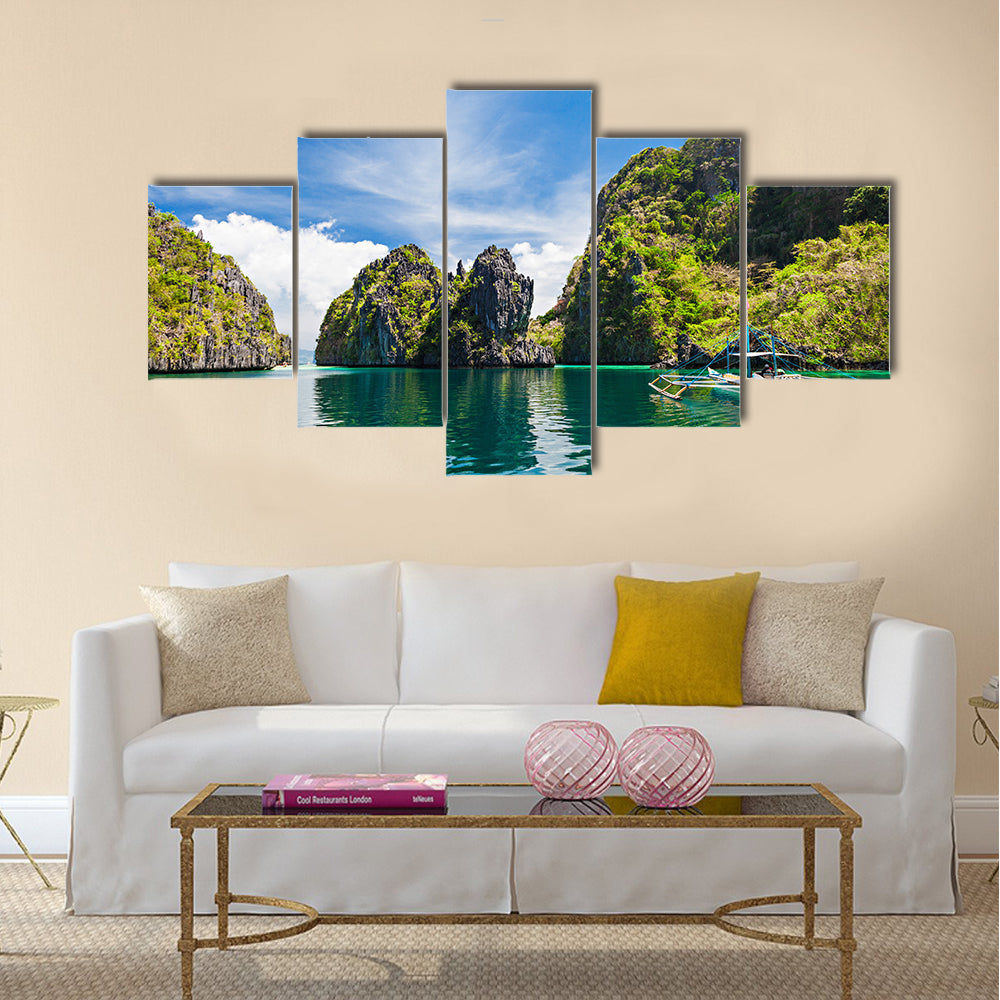 Traditional Filippino boat in the sea, Philippines multi panel canvas wall art