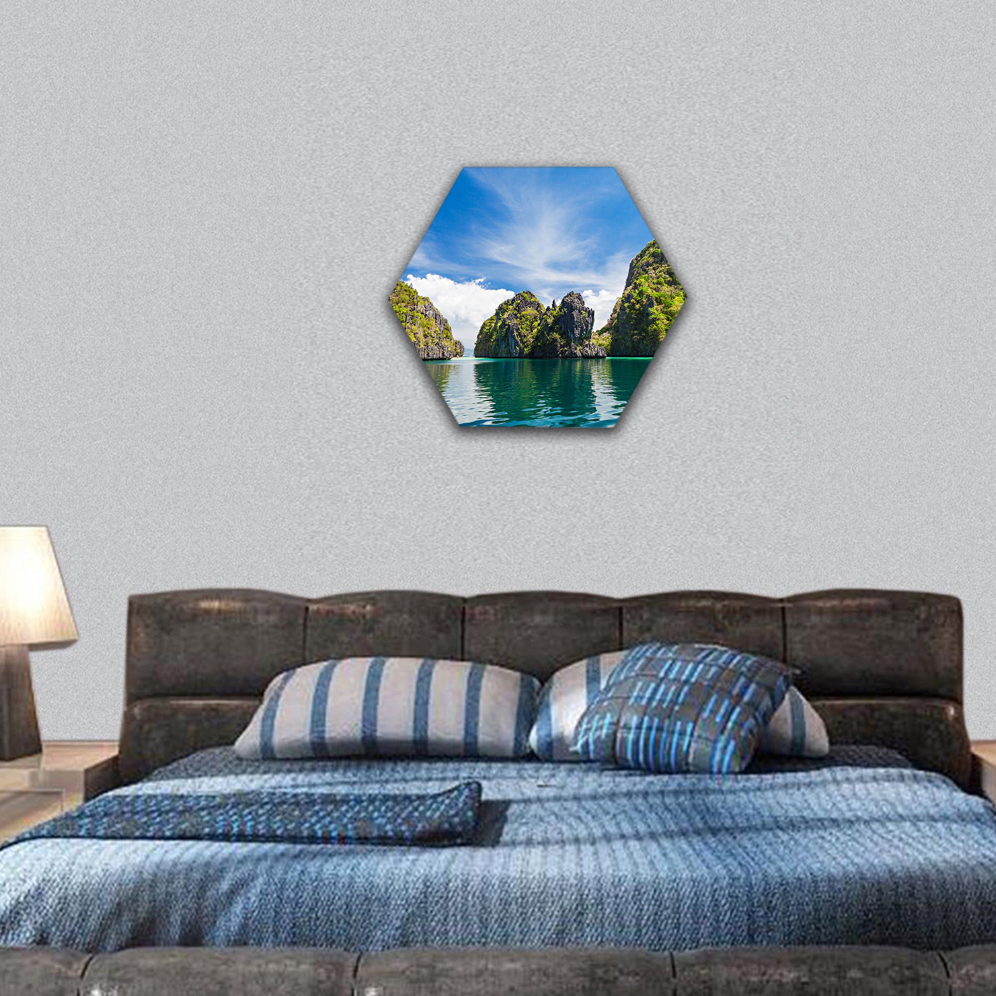 Filippino boat in the sea, Philippines hexagonal canvas wall art